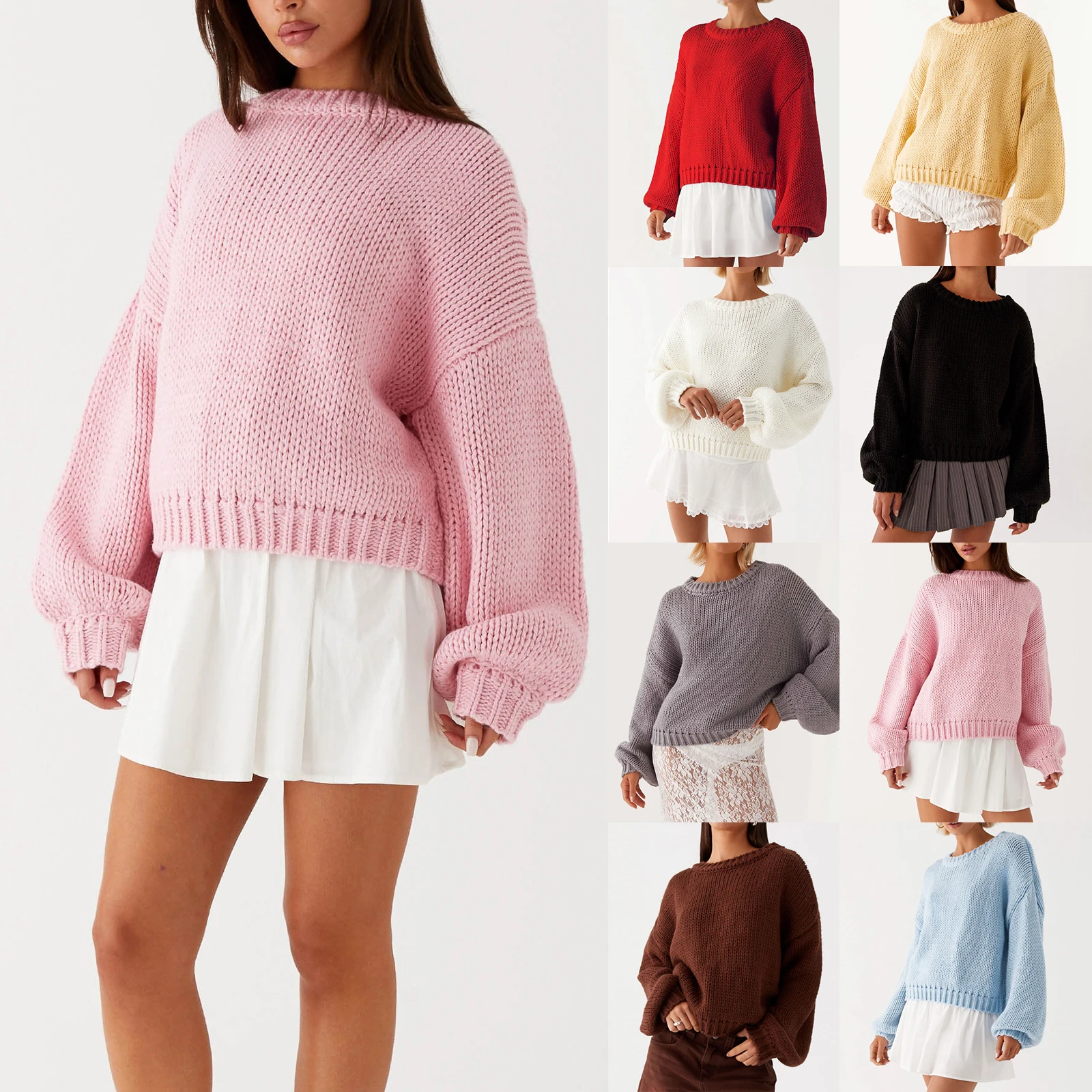 

Sweet Soild Color Knit Basic Premium Sweaters Classic Casual Long Sleeve Loose Pullovers 2025 Collection