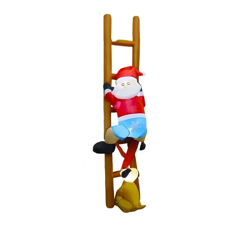 Letrero inflable de perro mordiendo los pantalones de Santa Claus con escalera, decoración LED resistente a la intemperie para patio, decoración navideña festiva para exteriores.