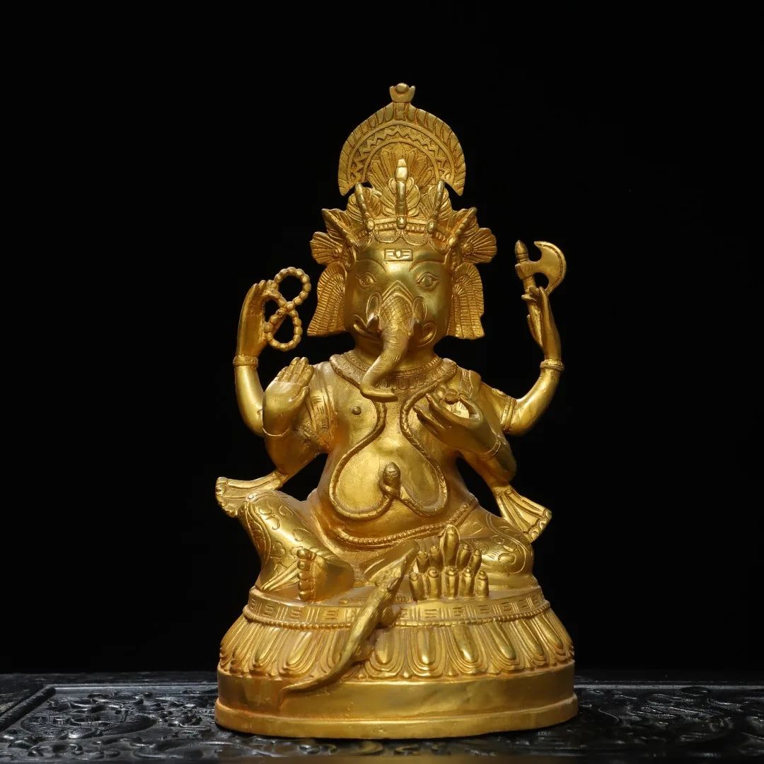 

Old China Collections Old Bronze Gilded Cinnabar High Relief Elephant Head Buddha Ganesha Sitting Buddha Worship Hall