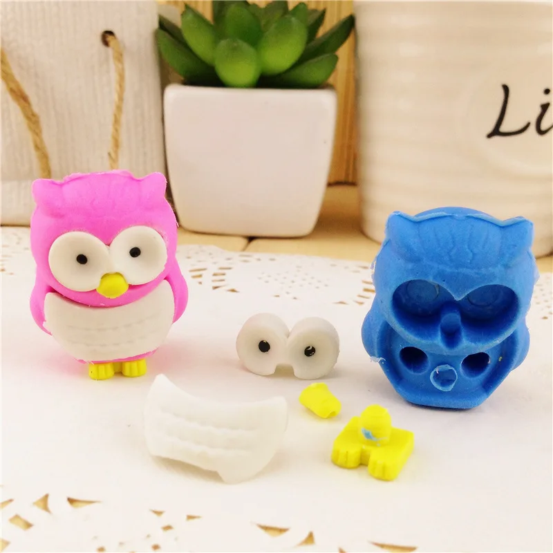 20 PCs OWL Eraser Korean Creative Cartoon Cute Animal Shape OWL Erasers Student Children\'s Rubber Stationery