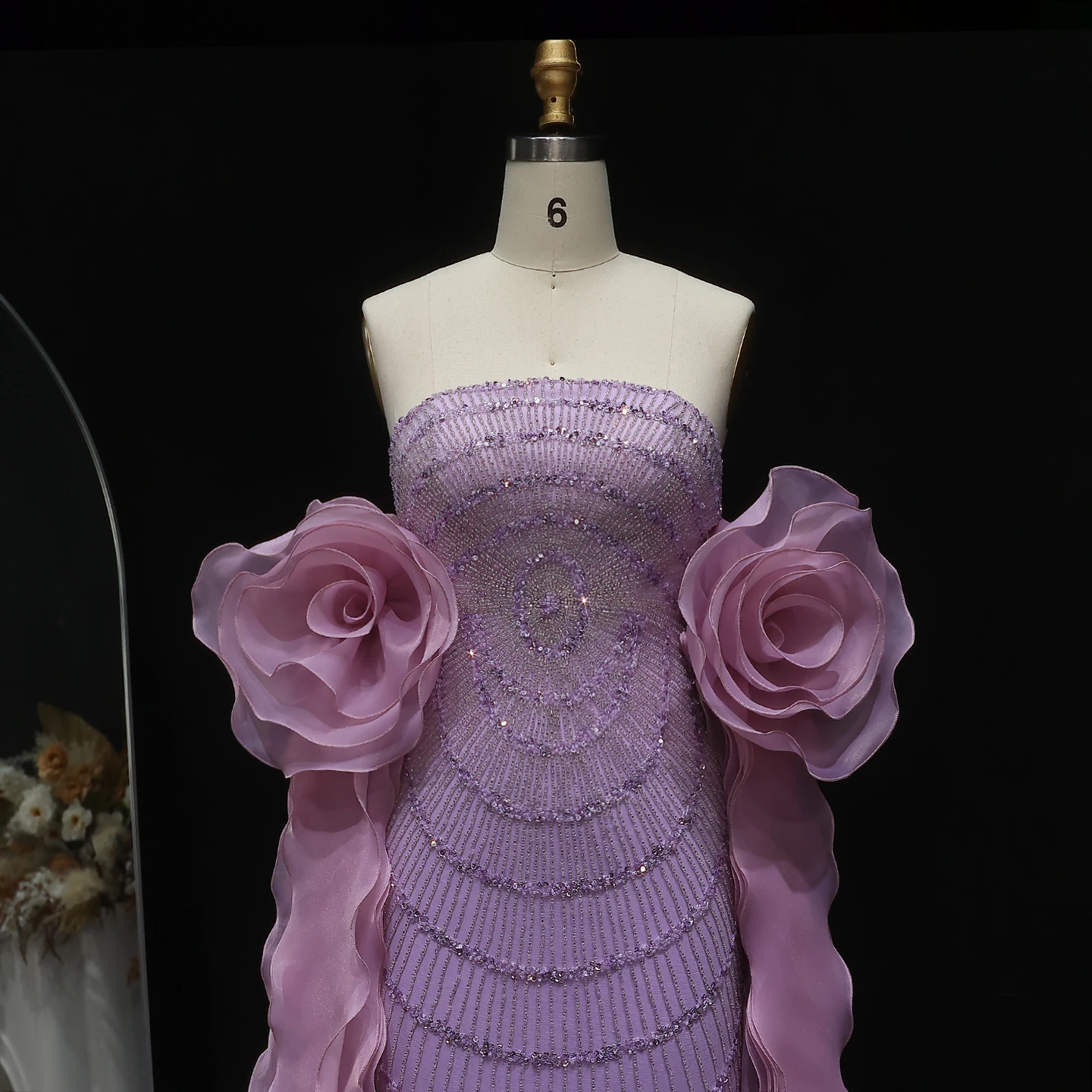 Sharon Said Luxury Mermaid Lilac Arabic Evening Dress with 3D Flower Ruffles Strapless Wedding Party Gowns SS246 Customized image 3