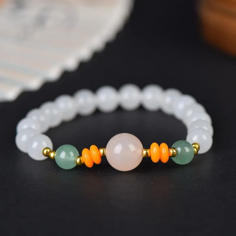 Natural Gold Silk Jade Suet White Bracelet Transshipment Acacia Bean Men and Women Couple Bracelet