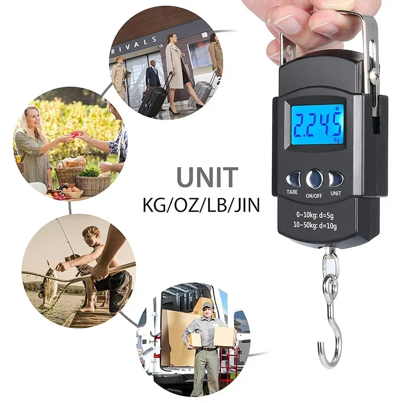 Fishing Scale 50kg Backlit LCD Screen Portable Electronic Balance Digital Fish Hook Hanging Scale with Measuring Tape Ruler
