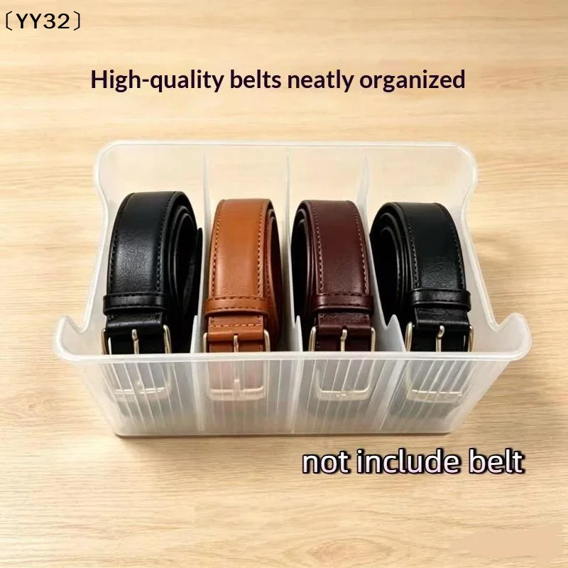 Belt Organizer Box 4 Grids Belt Storage Rack For Closet And Drawer Save Space Tie And Belt Plastic Display Case 〔YY32〕