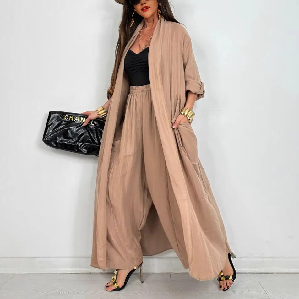 

Fashionable Pure Color Casual Set Long Sleeve Open Cardigan Shirt New 2025 Independent Station Best Selling Women's Wear