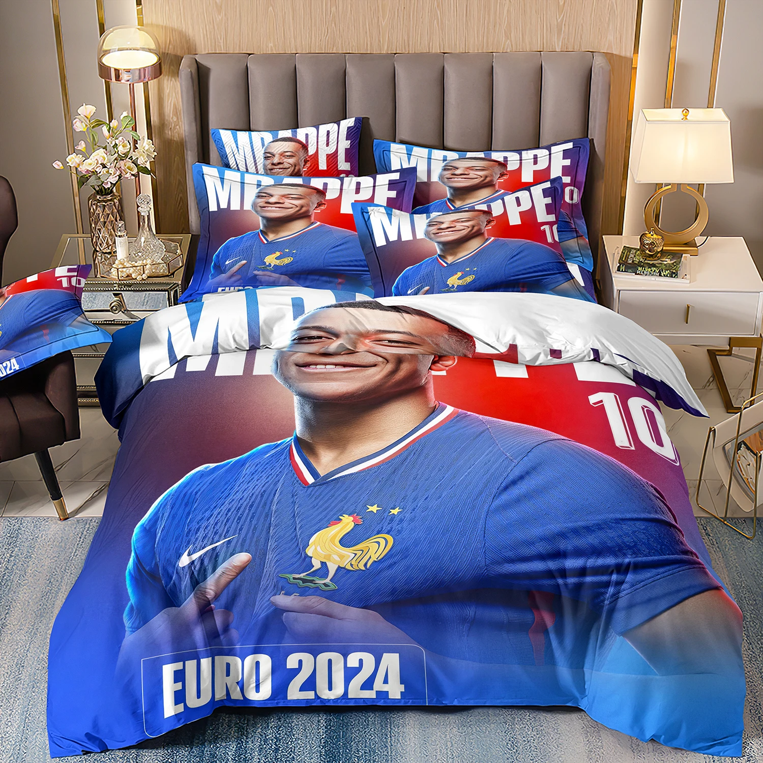 3D K-Kylian Mbappé print Bedding Sets,Soccer Star Kylian Mbappe Duvet Cover,Mbappe Quilt Cover Comforter Bed Youth Kids Girl Boy