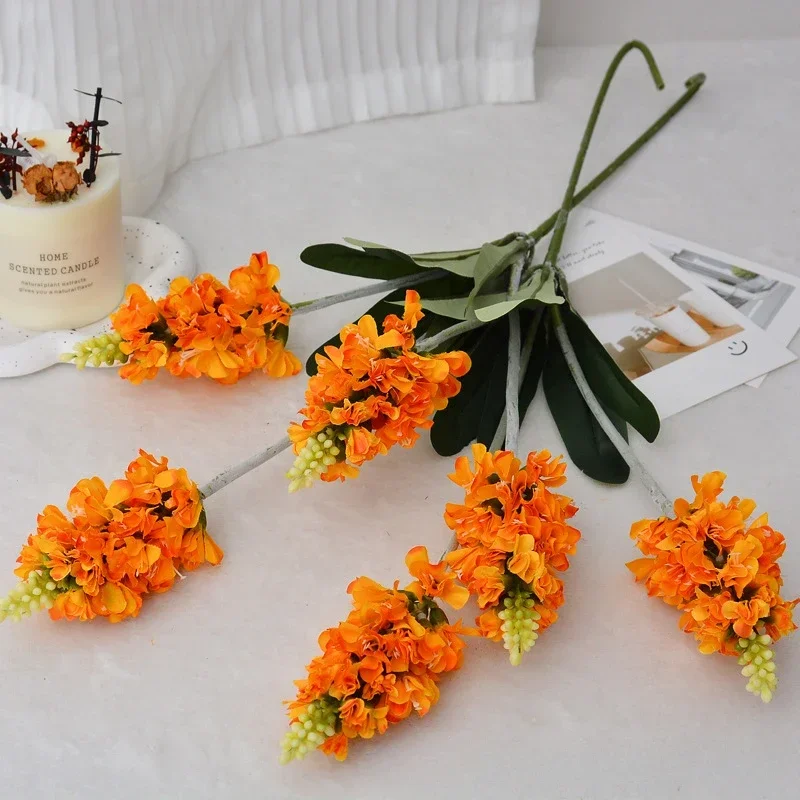 67cm Simulation Lavender Silk Fake Flower Holiday Party Decor Artificial 3 Forks Lavenders Branch Orange Flowers Home Decoration