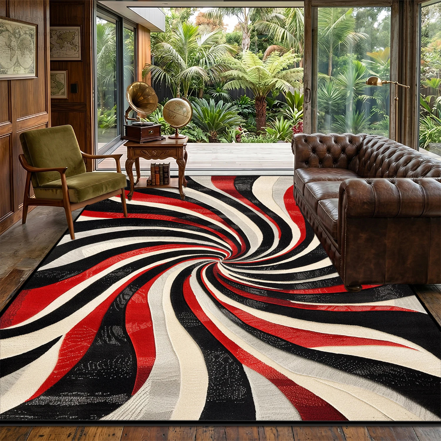 Red Abstract Art Style Living Room Carpet Easy Clean Short Velvet Large Size Floor Mats Decoration Bedside Antiskid Fluffy Rugs