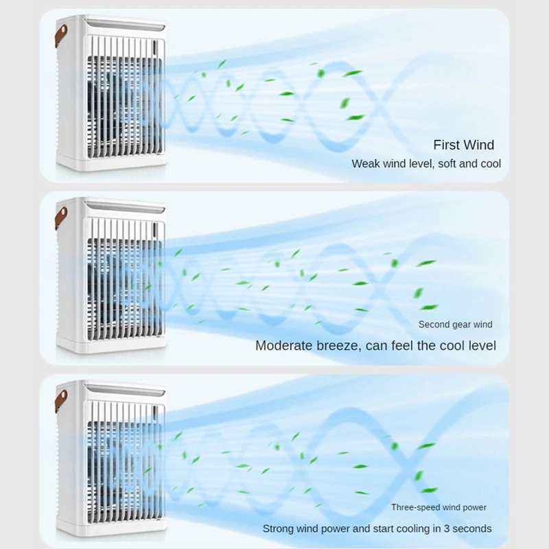 مكيفات الهواء المحمولة مبرد الهواء المرطب مع 5 سرعات 7 ألوان ضوء مروحة مكيف الهواء الشخصية لمكتب الغرفة