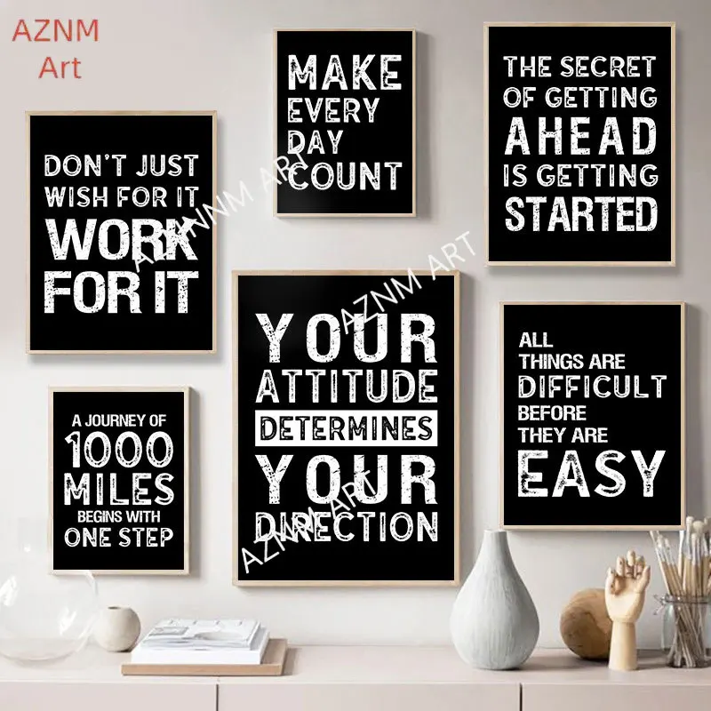 Modern Black Inspirational Quotes Canvas Poster Print Nordic Wall Decorative Picture for Living Room Bedroom Home Art Decoration