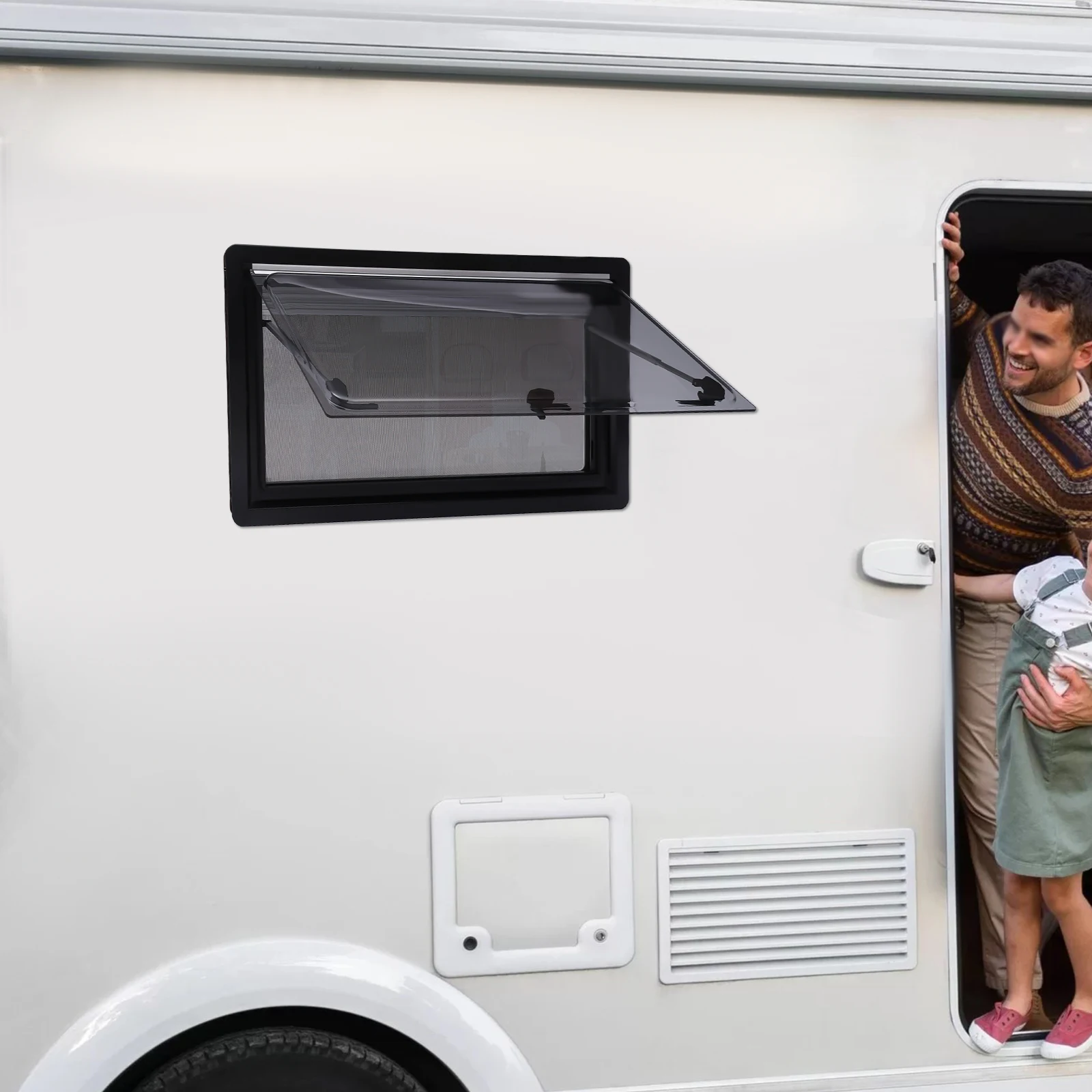 900*500 مللي متر 70 °   نافذة تخييم قافلة RV للتهوية المستقيمة مع شاشة أعمى للمركبات والمنزل المتنقلة والقوافل