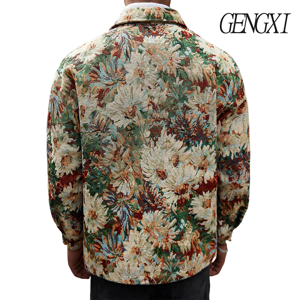 High Street Heren Jacquard Design Reversjas Amerikaanse Street Style Bloemenpatroon Korte Jas Herfst/Winter Nieuwe Y2K Heren Top