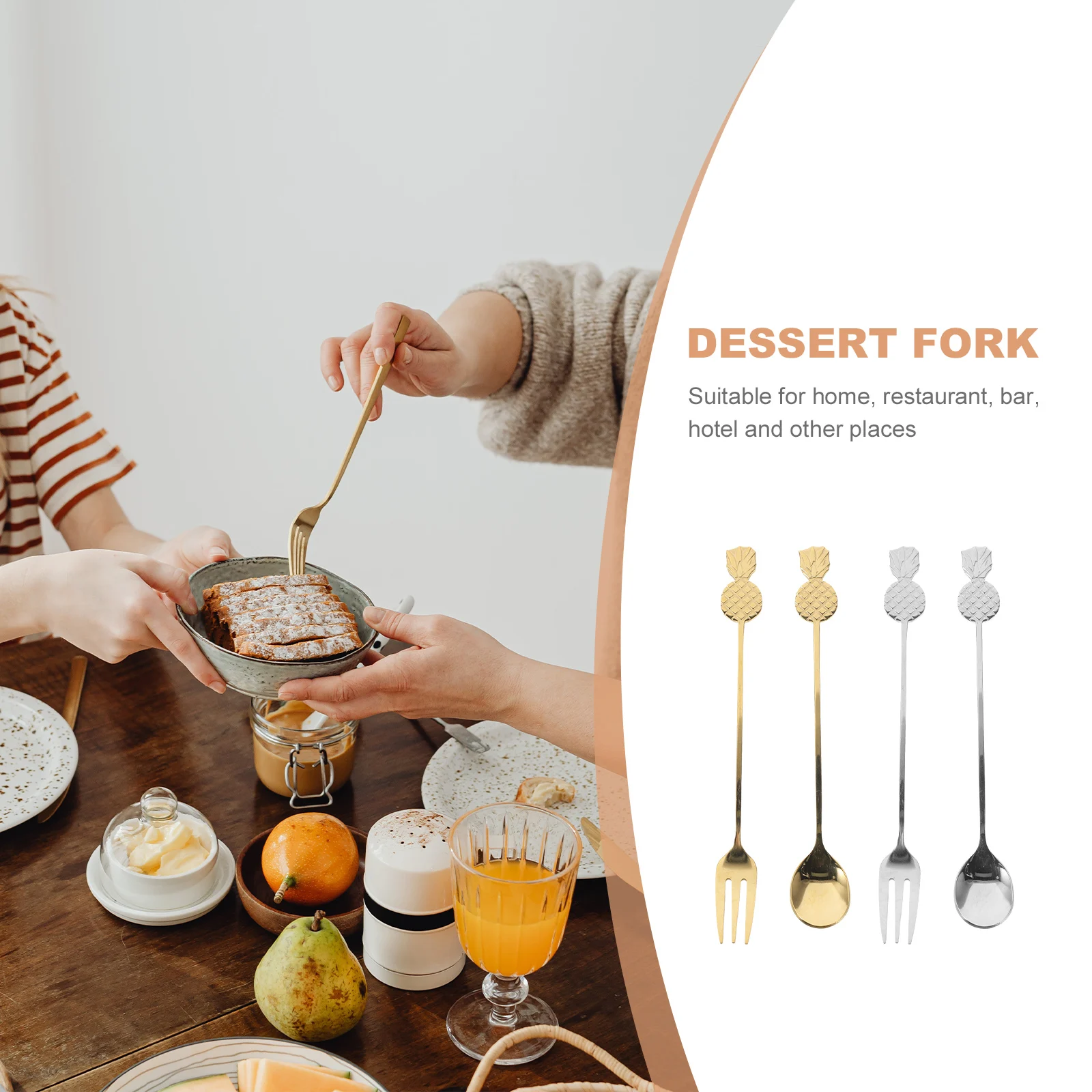 

4pcs Stainless Steel Fruit Fork Pineapple Handle Dessert Spoon Set Metal Utensils Ice Cream Coffee Serving Cartoon Scoop