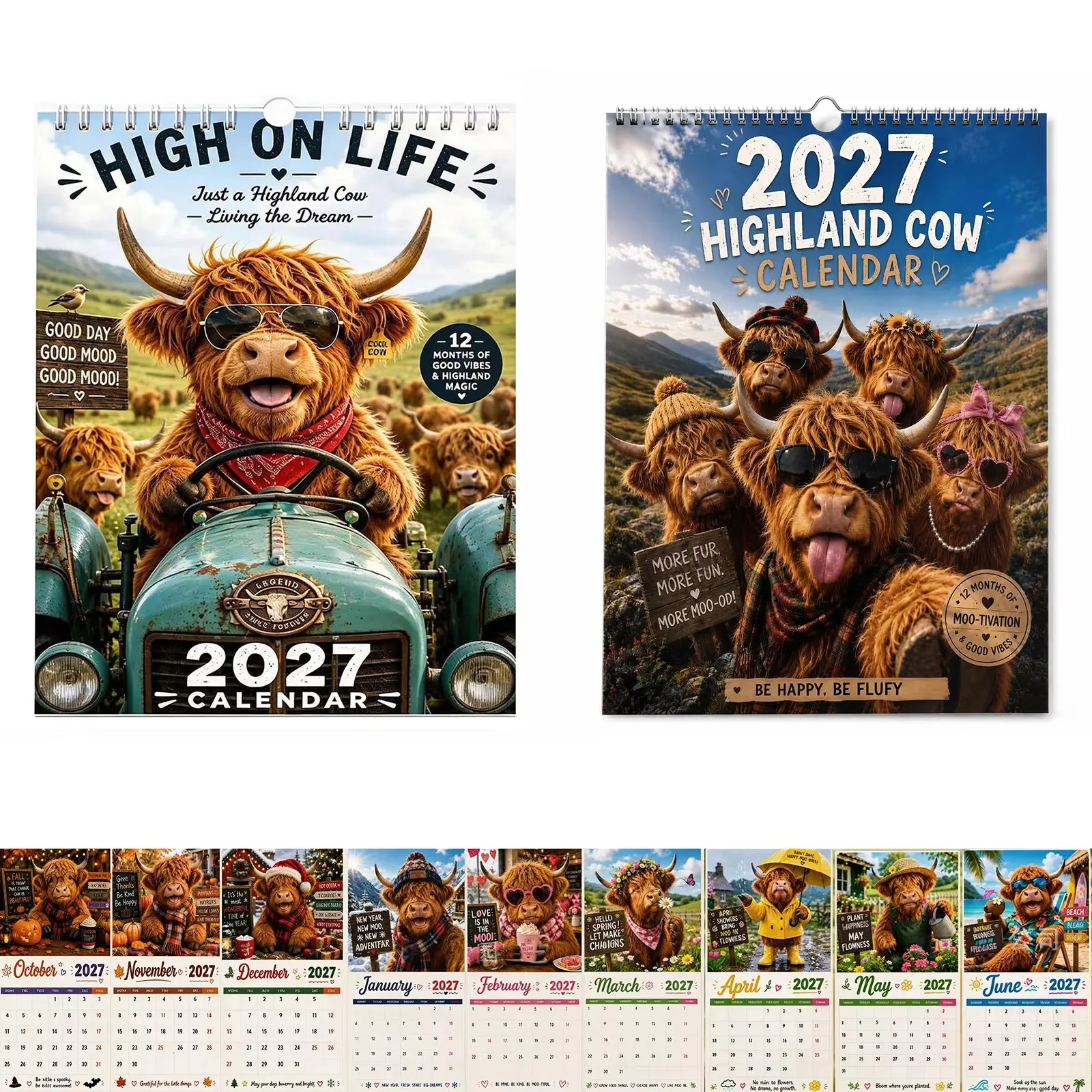 2027 Highland Cow Wall Calendar Cute Fluffy Monthly Hanging Calendar 12 Month Wall Planner for Home Decor Gift for Animal Lovers