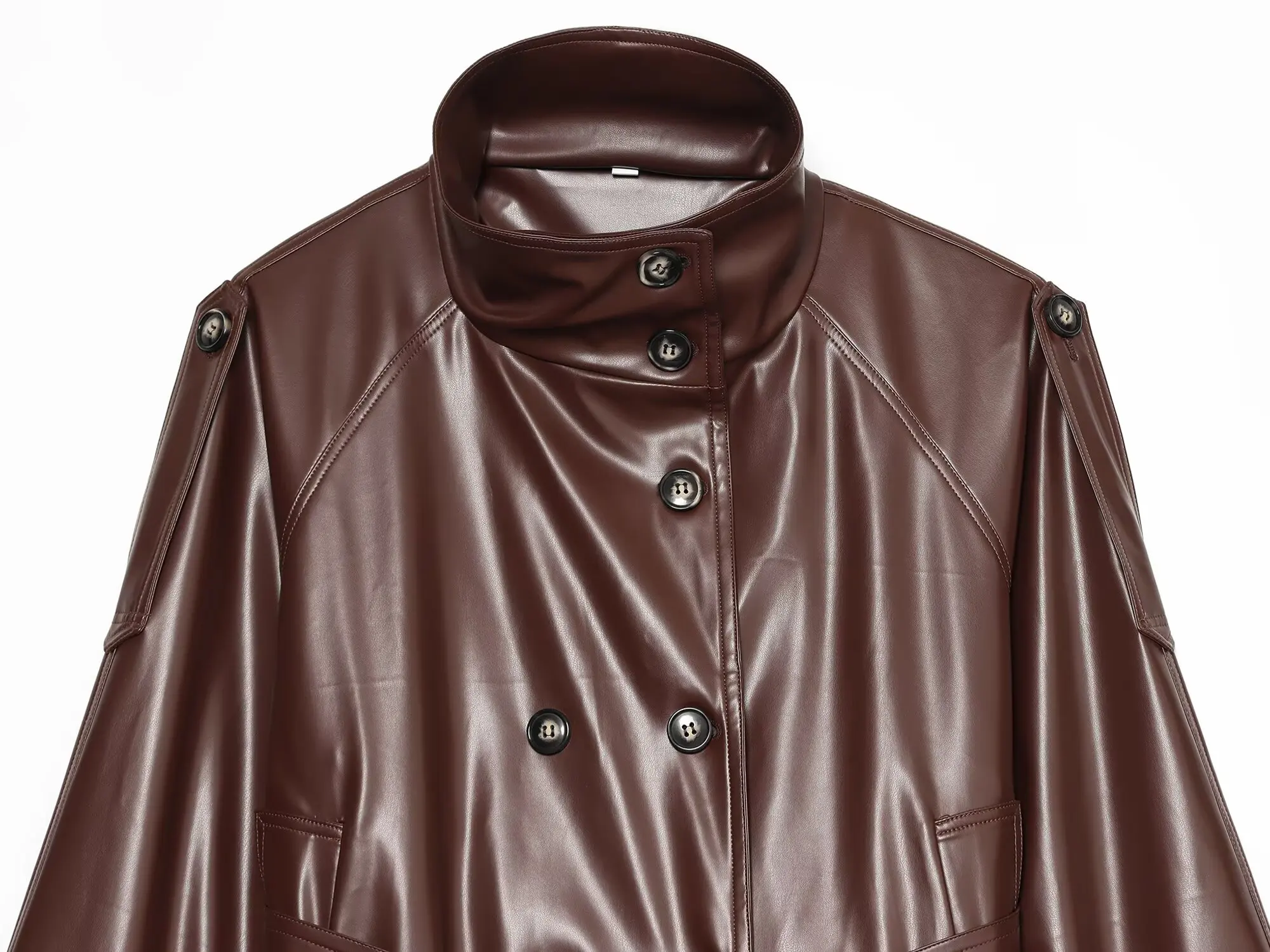 Guobioziy 2026 Autumn Women's Short Faux Leather Jacket with Stand Collar Tie Waist and Slim Fit Suitable for Party Occasions