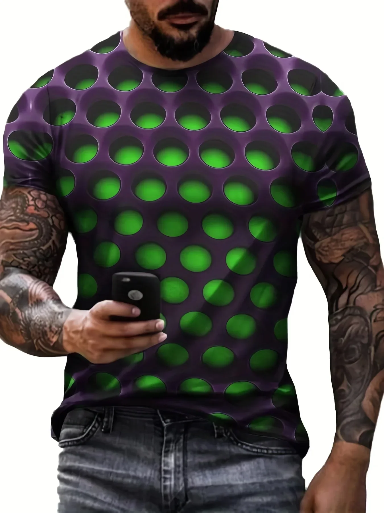 

Summer men's T-shirt Optical Illusion 3D printed pattern round neck T-shirt casual short sleeved men's streetwear fashion clothi