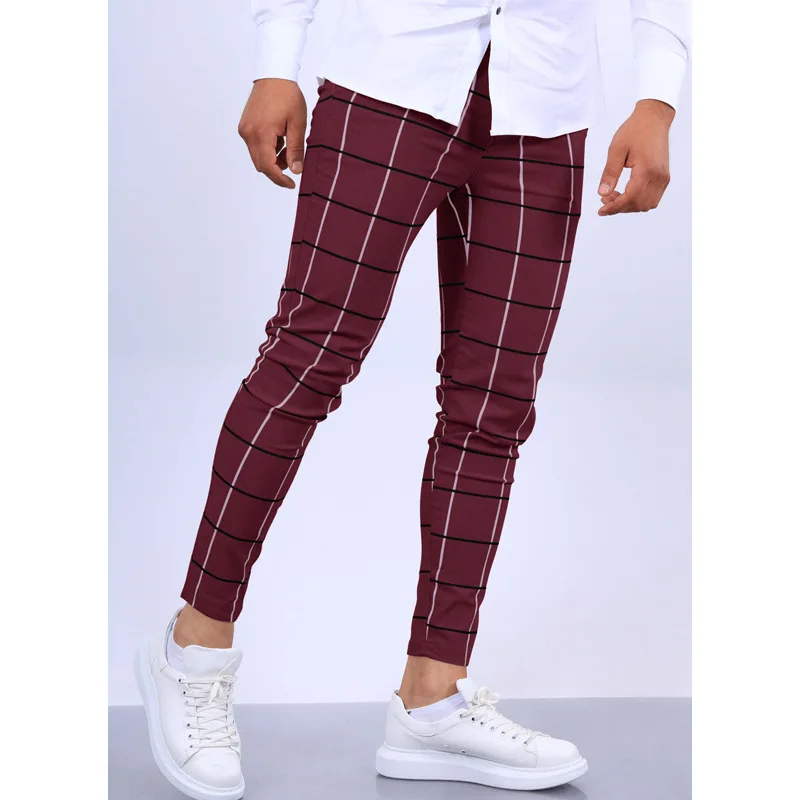 Neue männer Plaid Casual Hosen Stilvolle Bequeme Anzug Hosen Hosen Für Büro Arbeiter Business Social Täglichen Verschleiß Bleistift Hosen