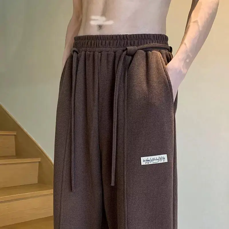 Waffle Casual Pants for Men in Summer Thin Hanging Wide Leg Sports Sweatpants Trendy Brand Oversized Straight Leg Pants