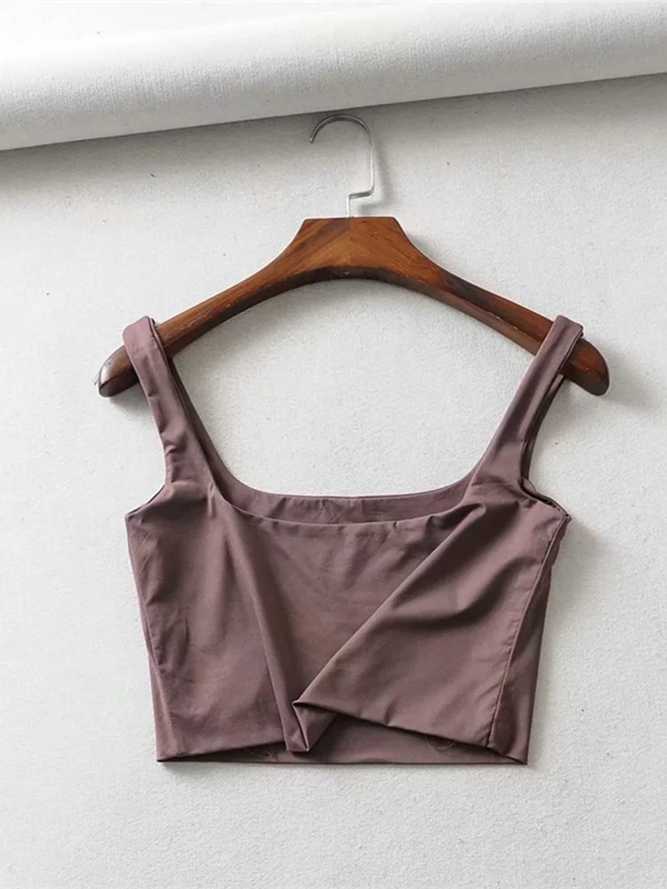 Offre spéciale 2025 été femmes Sexy hauts sans manche mode court col carré débardeurs 4 couleurs