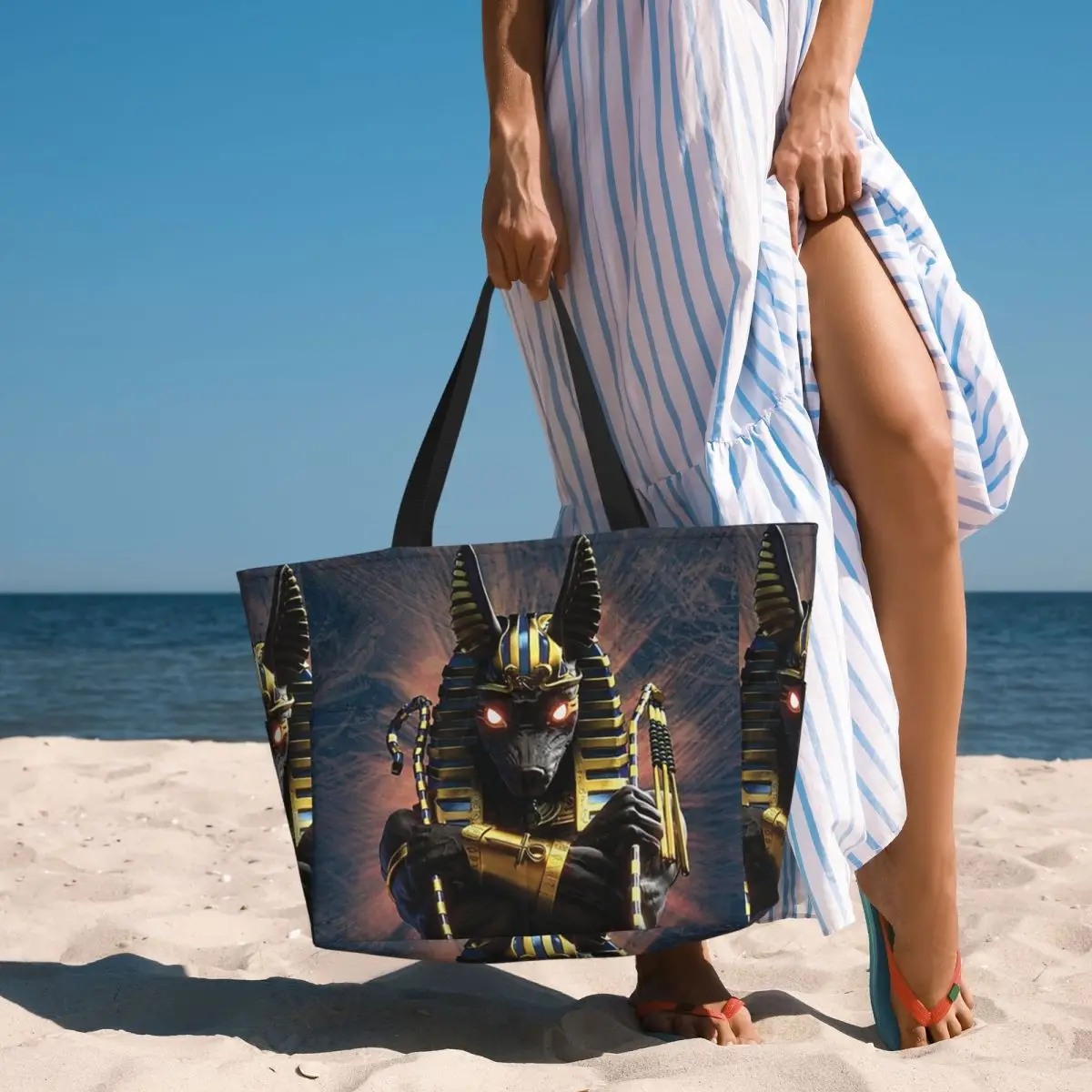 Египетский Бог Анубис Арт (6) Пляжная большая сумка Спортивная сумка для занятий йогой в тренажерном зале Большая большая сумка Женская дорожная сумка Сумка для фитнеса