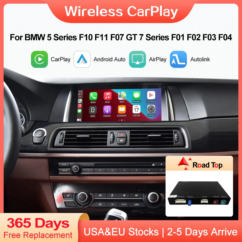 

Road Top Wireless CarPlay Android Auto for BMW 5 7 Series F10 F11 F07 GT F01 F02 F03 F04 2009-2016 with Mirror Link Air Play