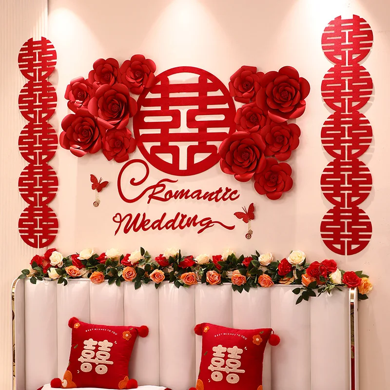 

Wedding Room Decoration Set Large Roses Wedding Decor Wedding New Room Bedroom Wall Xizi Chinese Wedding Red Theme Decor