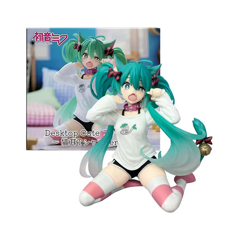 13CM Anime Hatsune Miku Figure Cat Ear Long Sleeve Shirt Kneeling Animation Model Toy Gift Collection Decorative Ornaments PVC