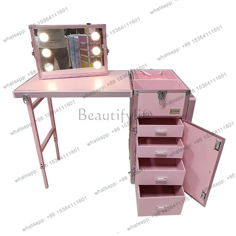 YJ Black Cosmetic Workstation Folding Rolling Portable Case Nail Tech Tables Manicure