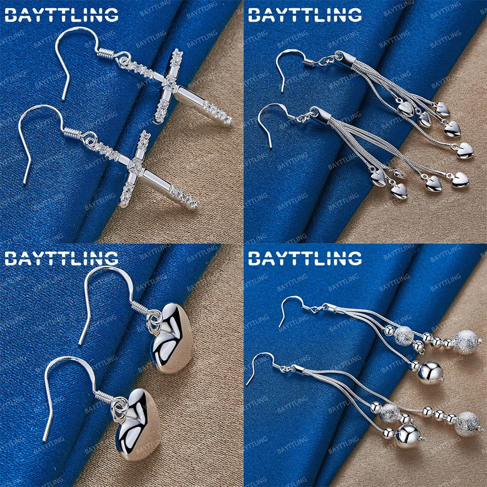 

Fashion 925 Sterling Silver Cross Heart Shape Earrings Women Fashion Party Jewelry Gift Accessories Earrings