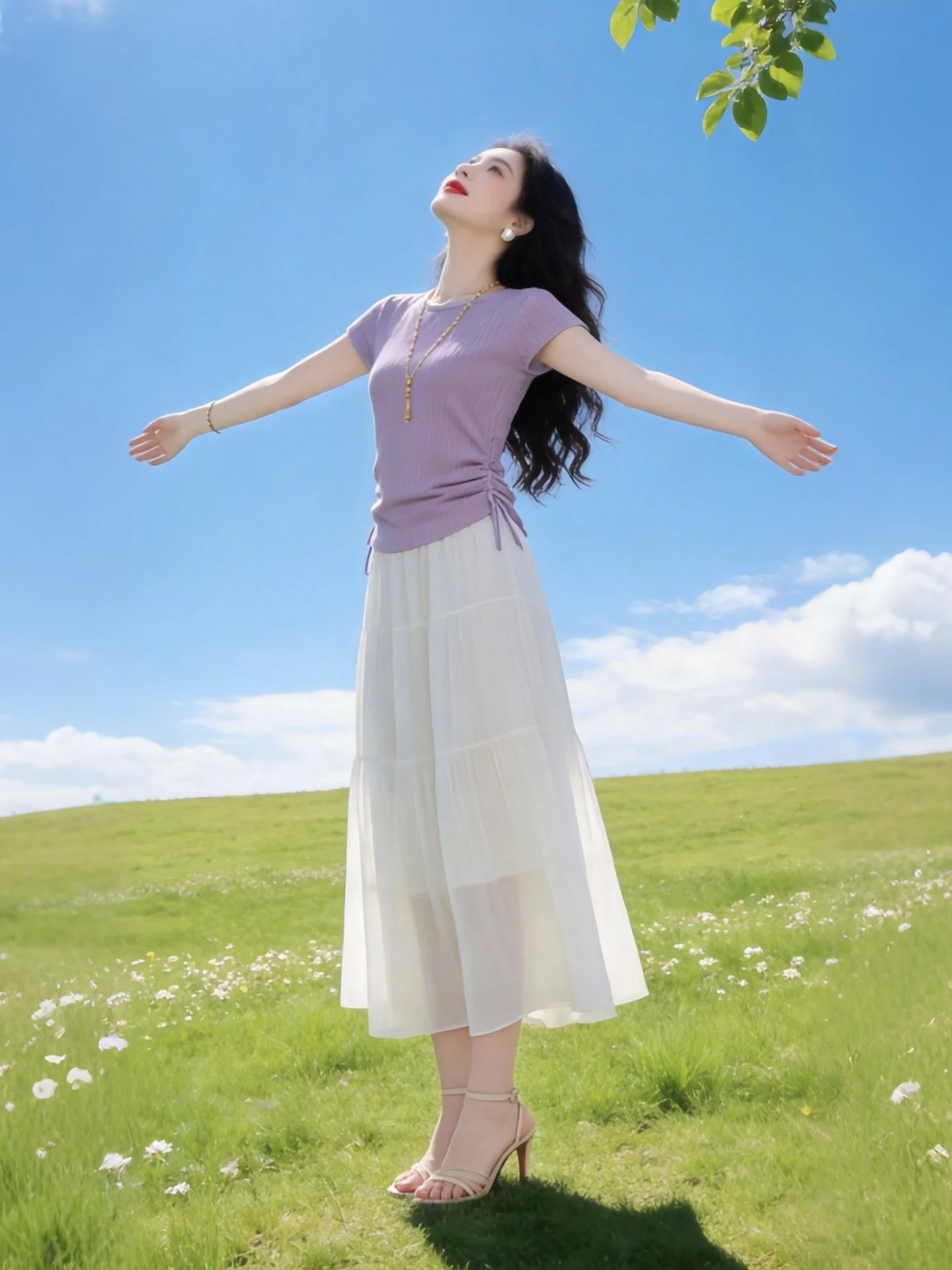 

Summer 2026 Elegant Light Purple Top White Skirt Set Pure And Charming Fashionable Slimming Beautiful Two-Piece Women's ...