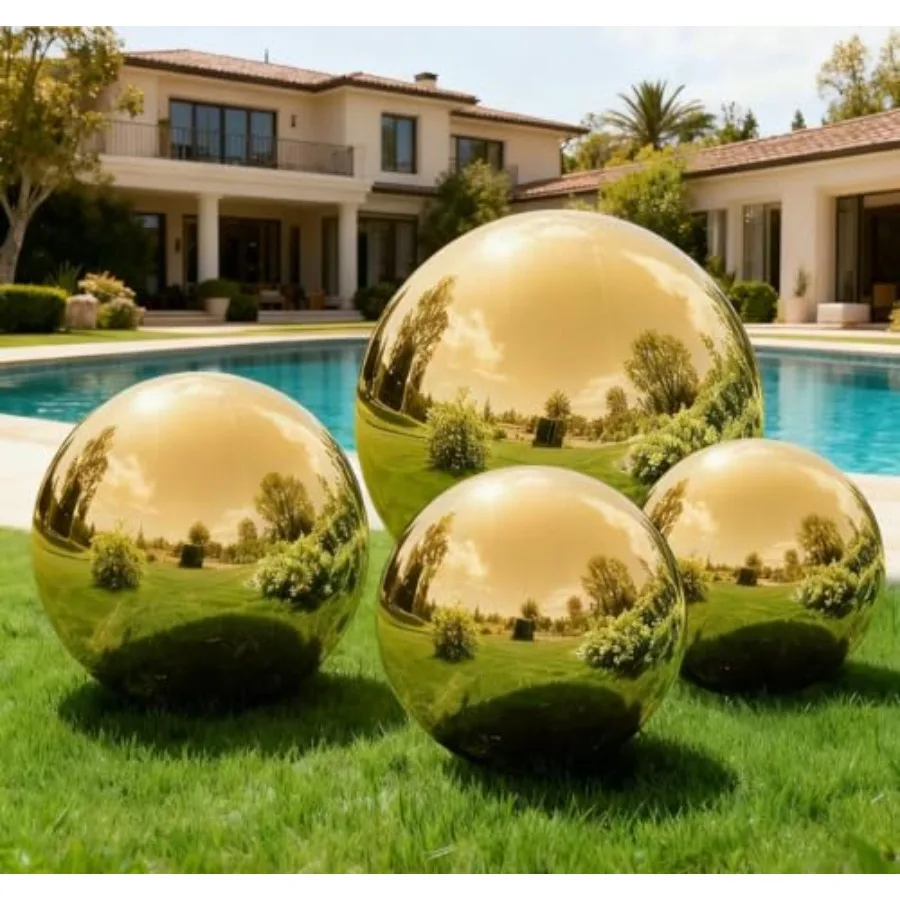 

Gold 4PCS Inflatable Mirror Ball Reusable PVC Mirror Balls Large Event Decoration Hanging Standing Disco Ball with Electric Pum