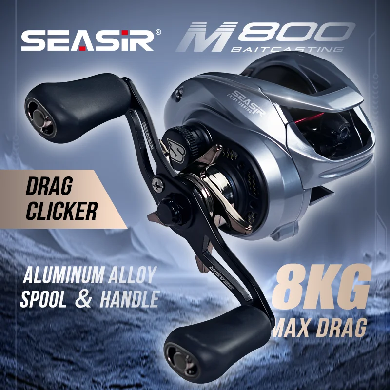 SEASIR M800 Baitcasting Fishing Reel Brass Gears 8KG Max Drag 7.1:1 High Speed Gear Ratio Fresh Saltwater Magnetic Brake System