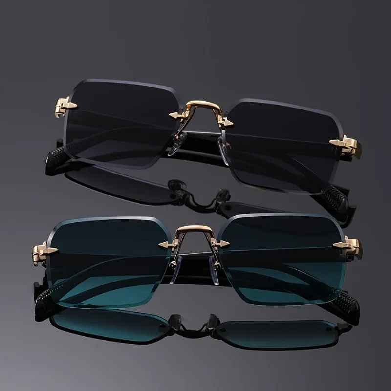 2 stücke Neue männer Im Freien Fahren Sonnenschirm Sonnenbrille Mode frauen Rahmenlose Gläser Männer Vintage Designer Shades UV400 Brillen