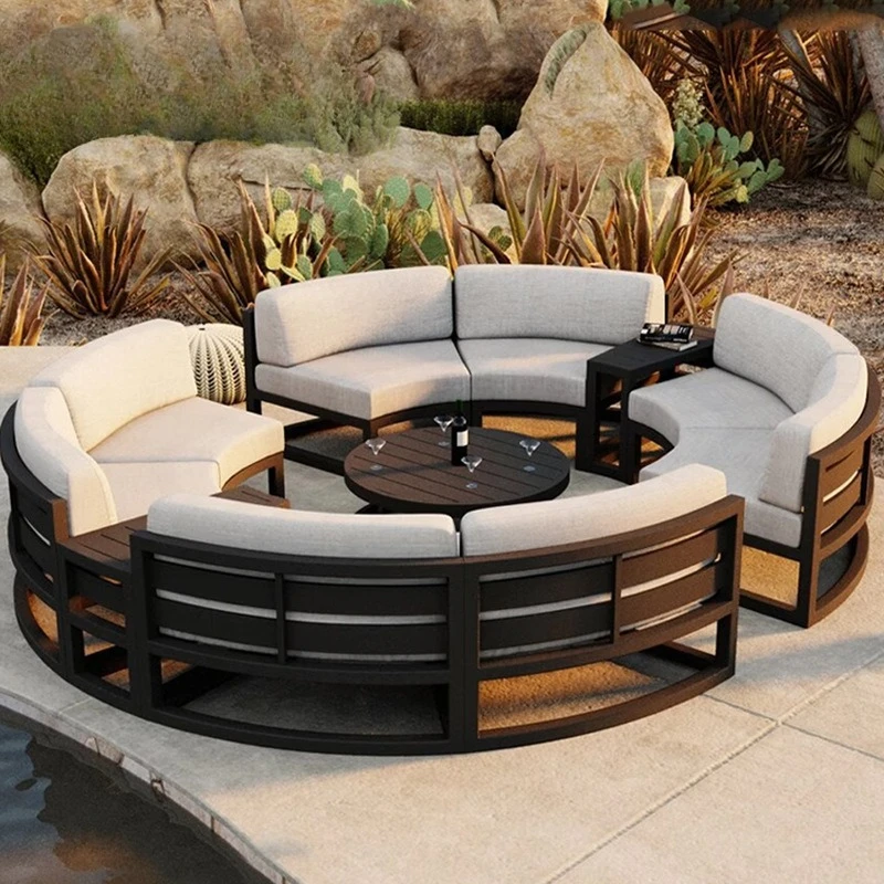 Outdoor villa curved sofa cover leisure rain and sun protection garden courtyard rattan sofa furniture hotel homestay sofa