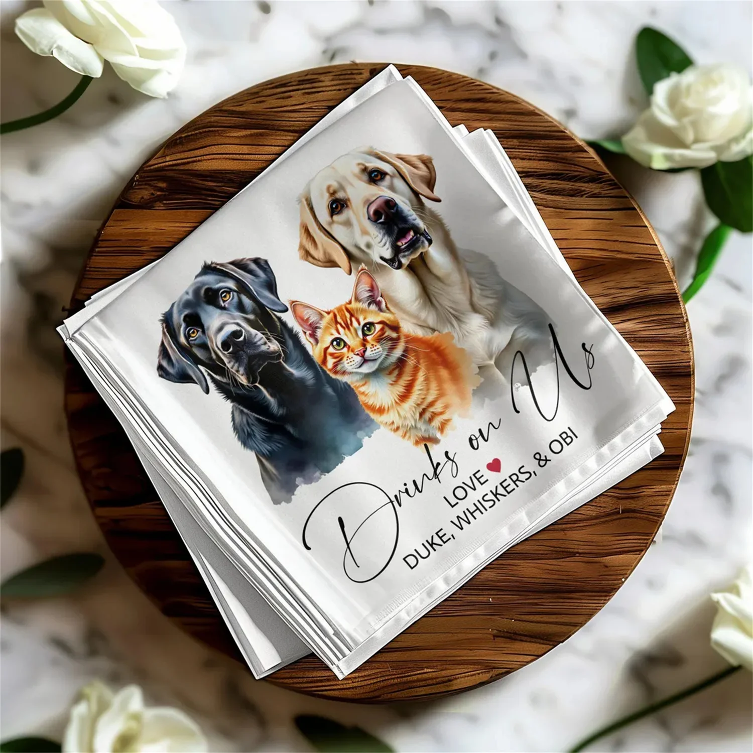 50 قطعة مناديل كوكتيل مخصصة للحيوانات الأليفة ، مناديل زفاف مخصصة للكلاب ، منديل صورة مخصص للحيوانات الأليفة ، ديكور زفاف لمحبي الحيوانات ، Co