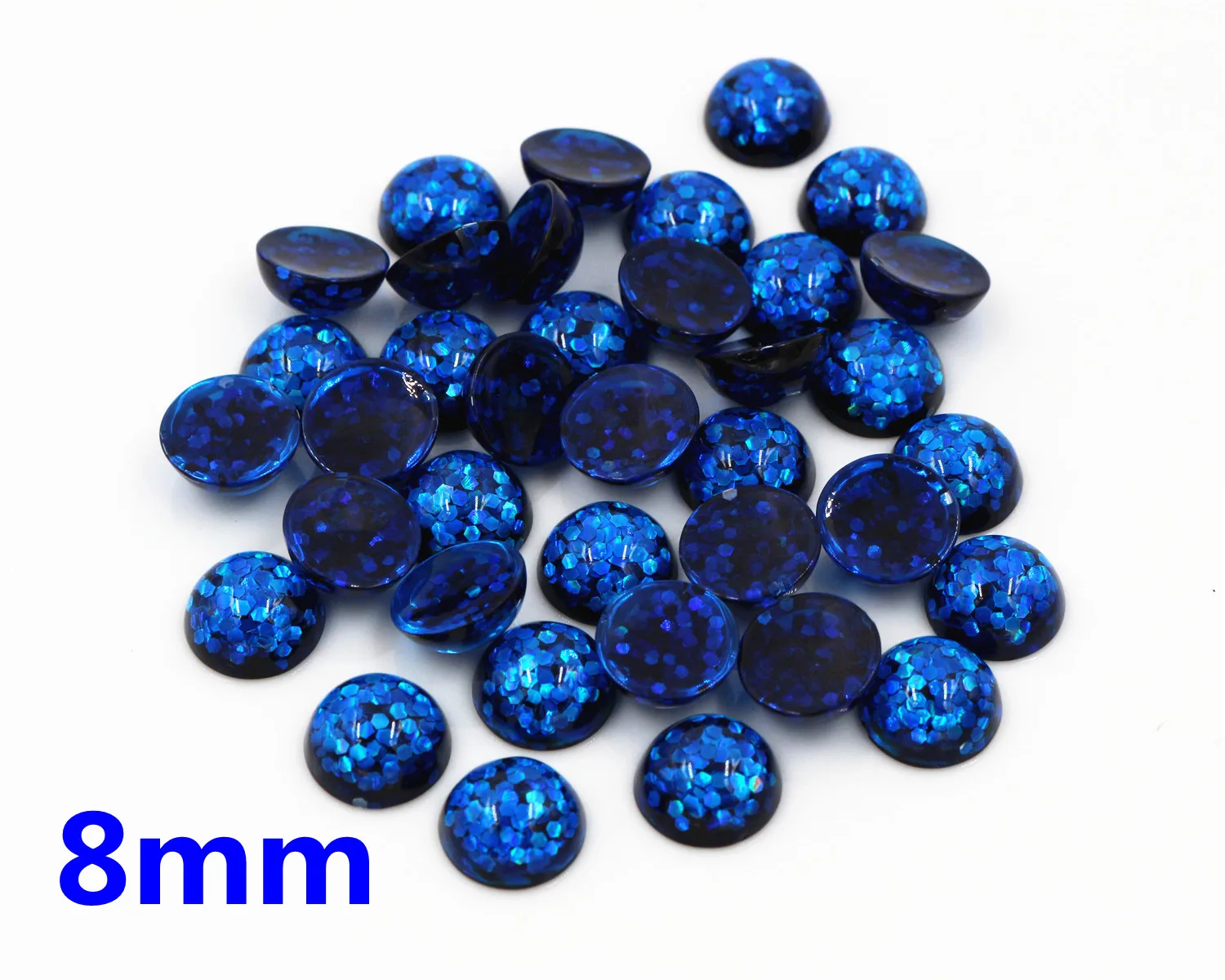 New Fashion 40pcs 8mm Blue Color Flat Back Resin Cabochons Cameo  O7-06