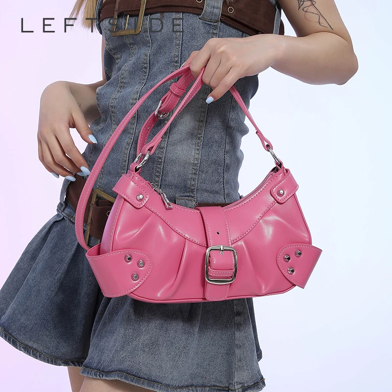

Small Belt Design PU Leather Crossbody Bag for Women 2024 Korean Fashion Y2K Rivets Handbags and Purses Lady Shoulder Bag