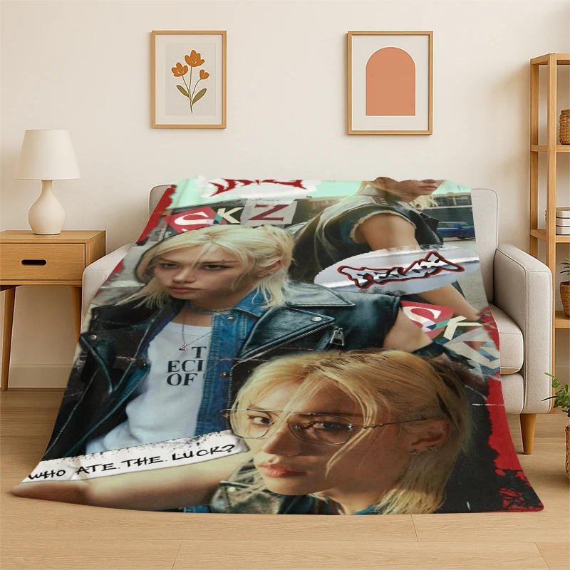 Kpop Felix Stray Kids Musik-Flanelldecke, weiche, warme Überwurfdecke für Schlafzimmer, Wohnzimmer, Bett, Reisen, Camping, Picknick, Geschenk