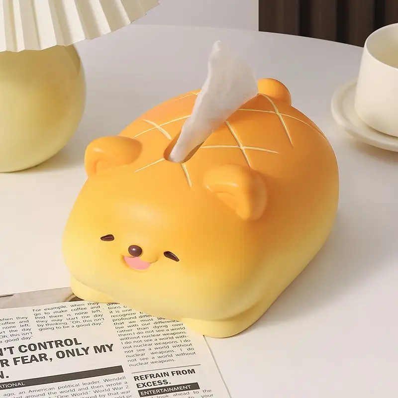 Creative Pineapple Bun Dog Tissue Box Living Room Tea Table Ornament Resin Paper Box Home Decor