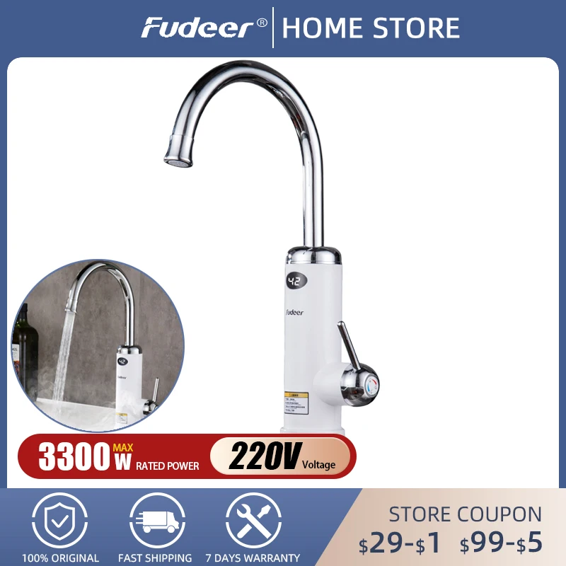 

Fudeer Instant Water Heater Faucet Tankless Demand Water Heaters 220V 3400W Kitchen Sink Faucet With Handle Tap Home Products