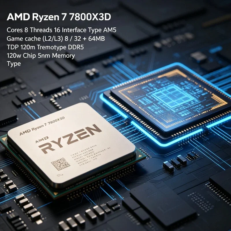 Original AMD Ryzen7 7800X3D Desktop CPU 8 Core 16 Thread AM5 Platform 3D V-Cache High Performance Gaming Processor