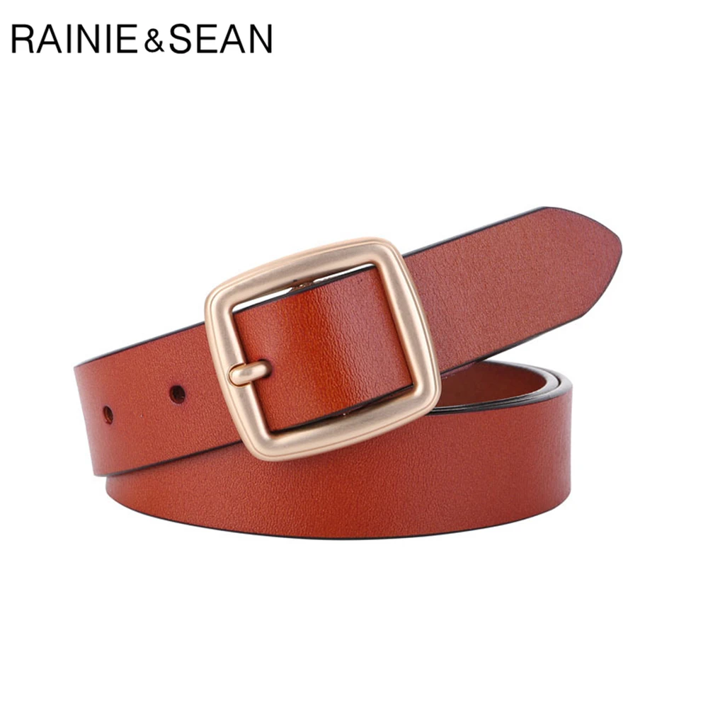 RAINIE SEAN Red Women Belt Genuine Leather White Waist Belt Pin Buckle Cowskin Women Leather Belt for Trousers Accessories 110cm