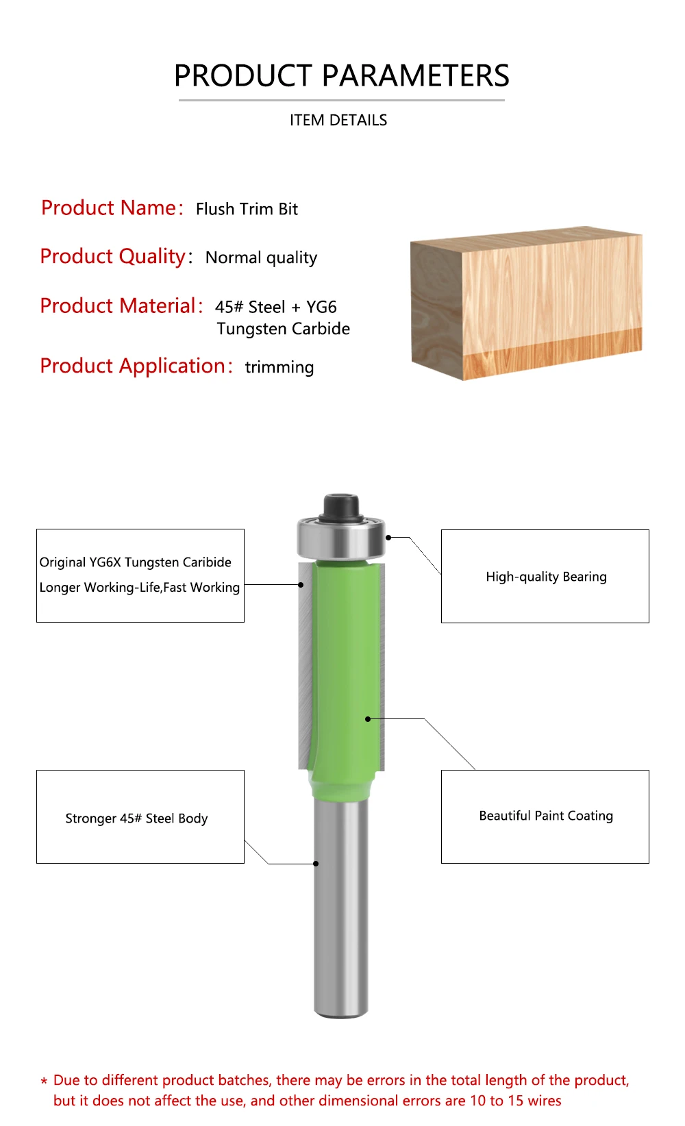 Imagem -06 - Lavie-flush Trim Router Bit com Rolamento Carboneto de Tungstênio Milling Cutter Padrão Madeira Template Verde Brilhante Milímetros Shank