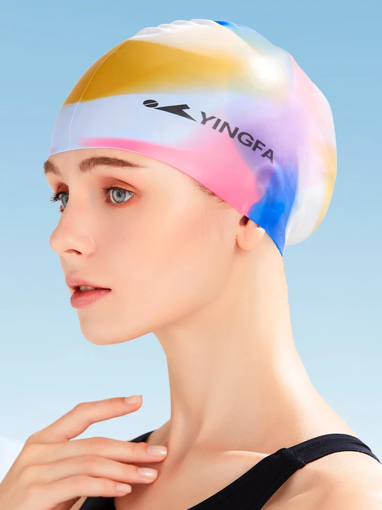 Yingfa 2025 New Arrival Multiple Colors Waterproof Swimming Caps Silicone Material Men Swimming Cap Women Long Haired Swim Cap