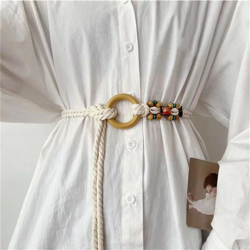 

Women Waistband Women Waist Belt Hemp Rope Vintage Round Buckle Jeans Corset Belt Hip High Dress Waistband Appreal Accessories