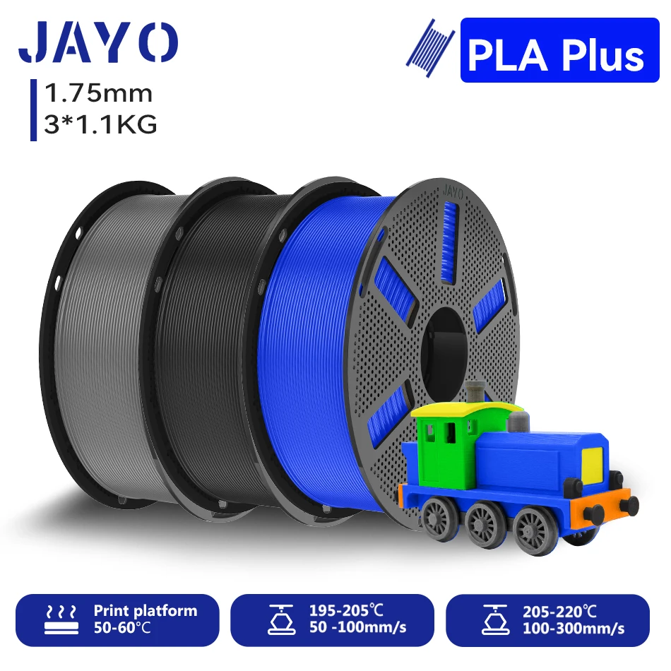 JAYO 3,3KG PLA+ Filament 1,75MM PLA Plus 3D-Drucker-Filament 1,1KG/Rolle für FDM, ordentlich gewickelt, farbenfrohes 3D-Druckmaterial für 3D-Drucker & 3D-Stifte