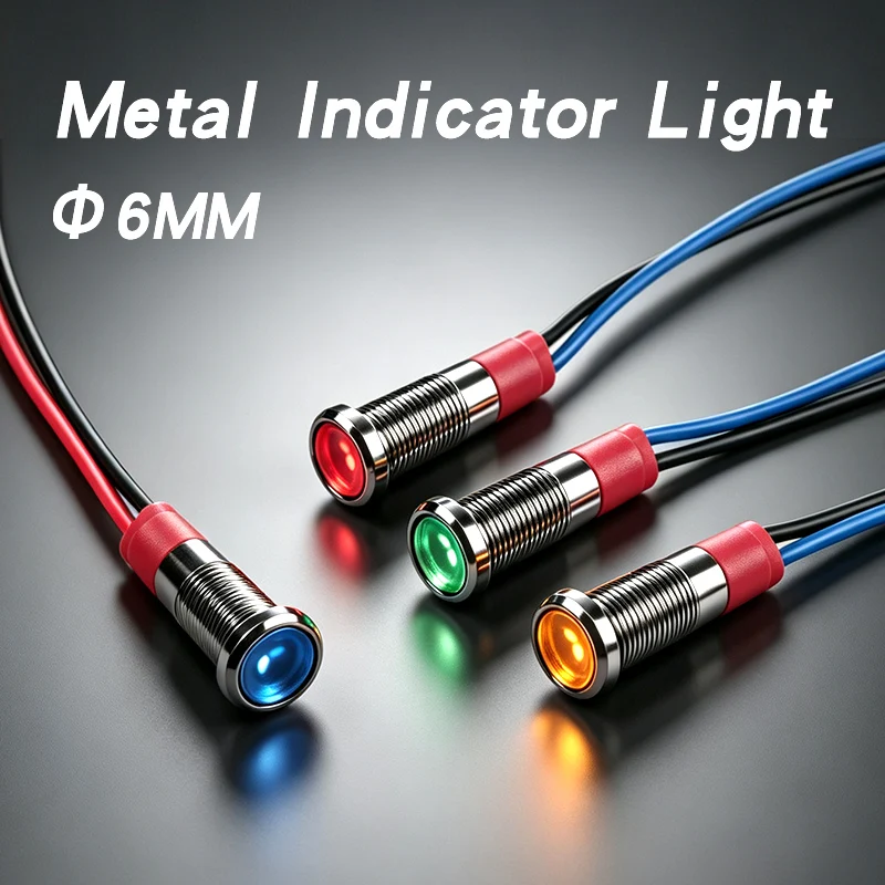 6MM Metal Led Black Indicator Light Waterproof And High Brightness Ip65 Signal Light 3V12V24V220V Red Blue Yellow Green White