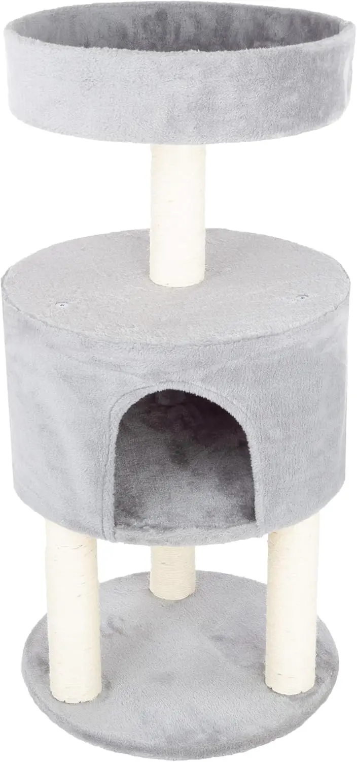 

4-Tier Round Cat Tower - Large Cat Condo, Napping Perch, and 4 Sisal Rope Scratching Posts - Cat Tree for Indoor Cats by