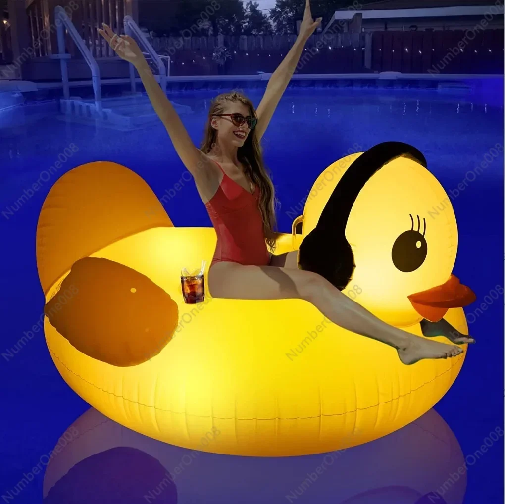 Inflatable water big yellow duck, swimming pool solar light yellow duck mount LED light luminous floating row