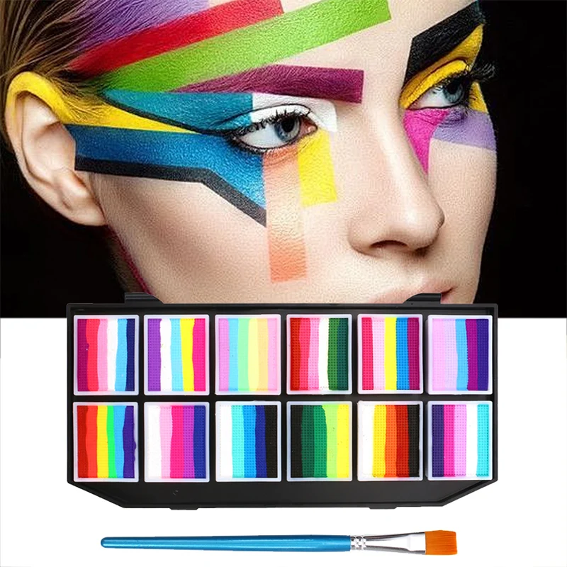 

12 Colours Water-soluble Candy Rainbow Palette Halloween Stage Makeup Body Paint Pigments Face Makeup Children's Face Body Paint